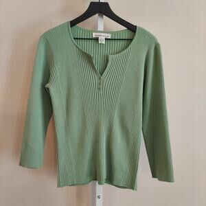 Jones New York Long Sleeve‎ Top Large Henley Look Classic Minimalist Capsule 90s